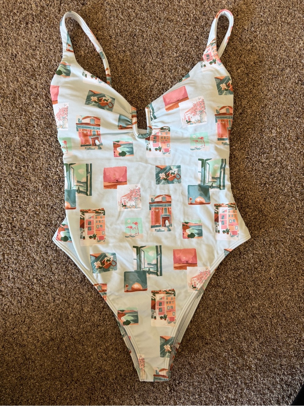 Women’s One-Piece Swim Suit in Mint with Scenic Print